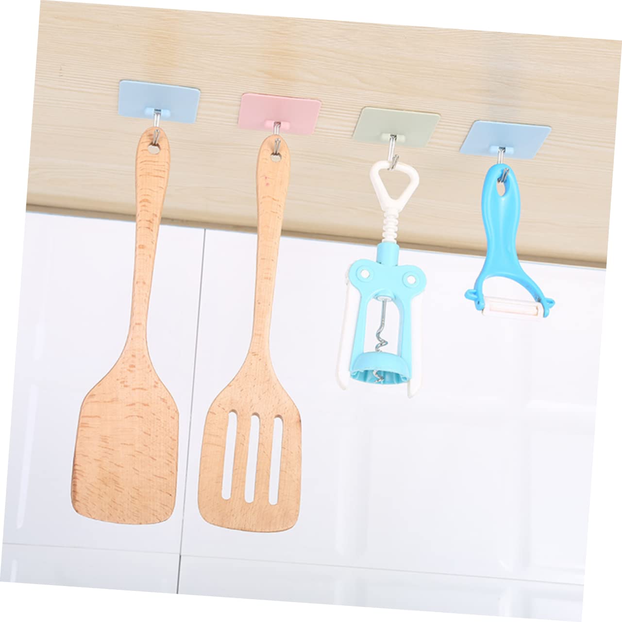 Pack De 10 Ganchos Adhesivos Para Pared - Soporte Hasta 5 Kg, Diseño De Madera Blanca, Sin Necesidad De Taladrar