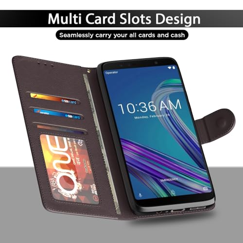 Image of Pikkme Asus Zenfone Max Pro M1 Flip Cover Leather Finish | Inside TPU with Card Pockets | Wallet Stand and Shock Proof | Complete Protection Flip Case (Coffee)