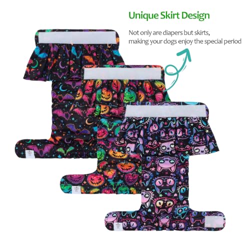 Image of CuteBone Female Dog Diapers Halloween with Skirts 3 Pack Reusable Puppy Dresses Pants for Heat Cycle Period