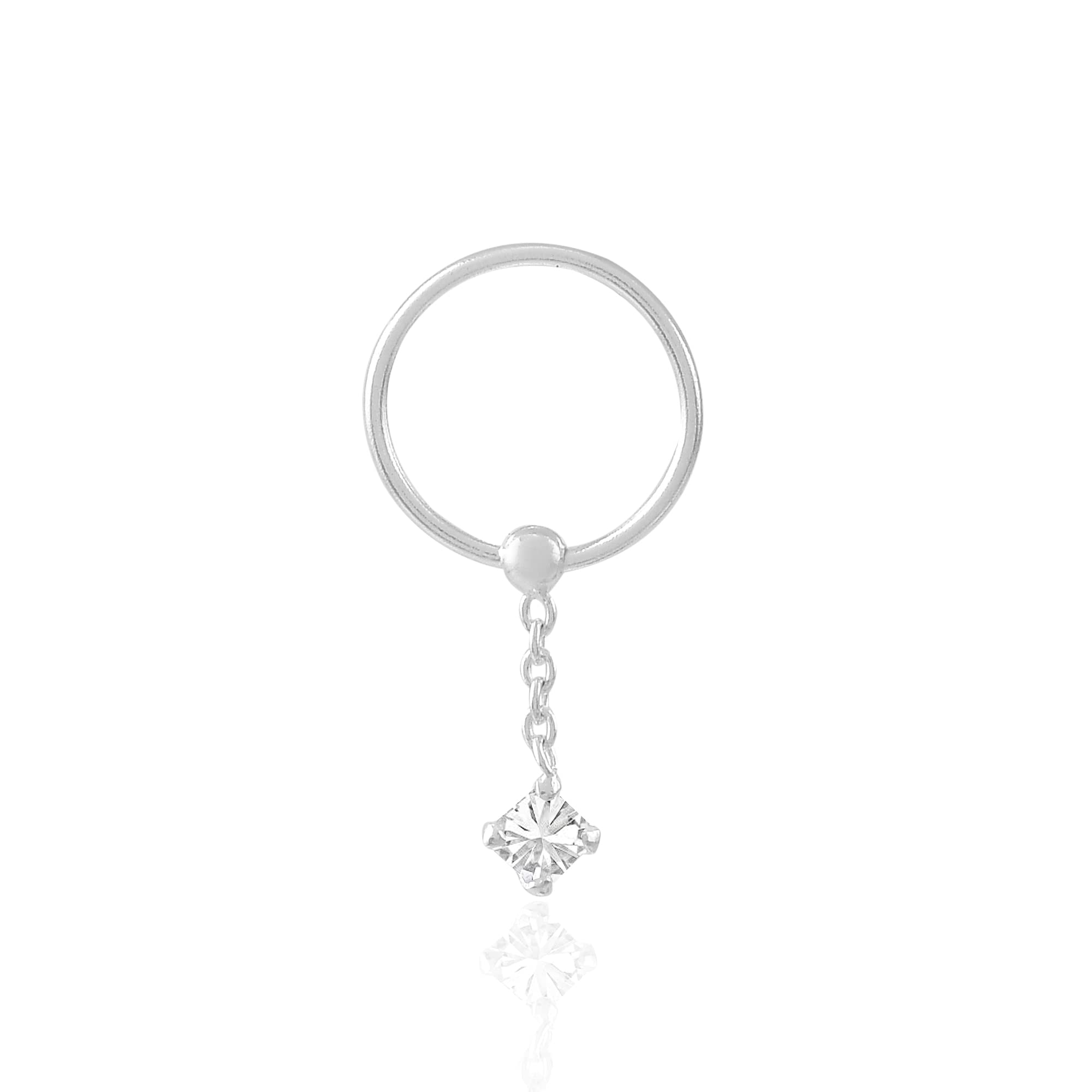925 Sterling Silver Diamond CZ Square Charm Nose Ring & upper helix earring For Women (10mm- 1PC)-image-26