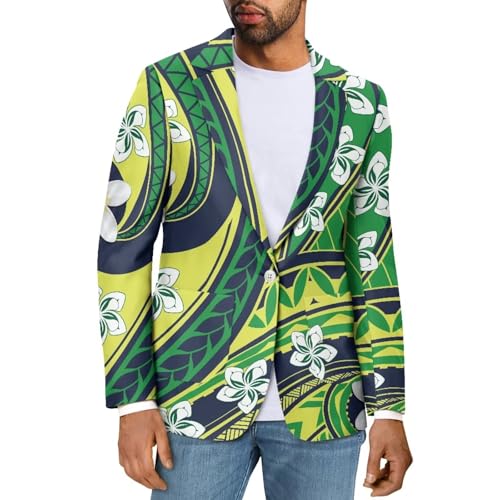 Polynesian Tapa Puletasi Samoan Blazer for Men Casual Slim fit Suit Lapel One Button Business Dress Suit Jacket
