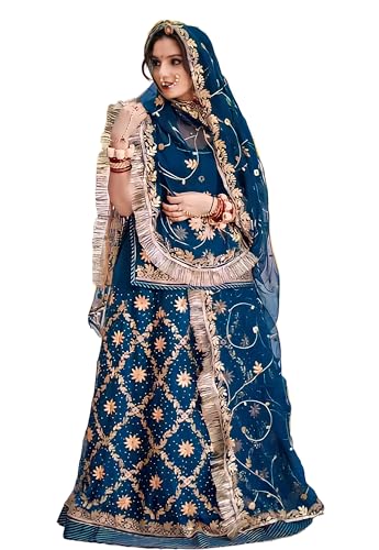 Image of Heavy Embroidery Work Semi Stitched Shimmer Silk Designer Rajputi Poshak For Women Rajasthani Lehenga Choli