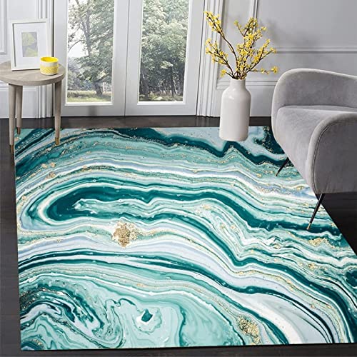 Hogar Antideslizante Alfombras Patrón de mármol Abstracto de Remolino de Oro Verde Tapete Felpudos Alfombra, Lavable Piso Moqueta Mats Pad para Habitación Decorativo 110 X 190 CM Cover