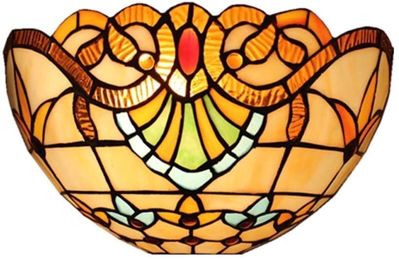 Tiffany Applique Antique Applique Demi-Ronde Vitrail Abat-Jour Tiffany Style Applique Chambre Lampe De Chevet Café Boutique Bar Hall Loft Salle À Manger Décoratif