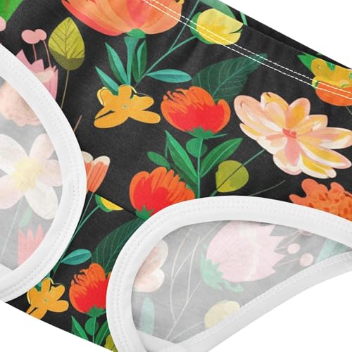 Toddler Girls Underwear 2t Cotton Little Girl Panties Aesthetic Briefs Undies Kids Floral Colorful Flower Leaves Black4