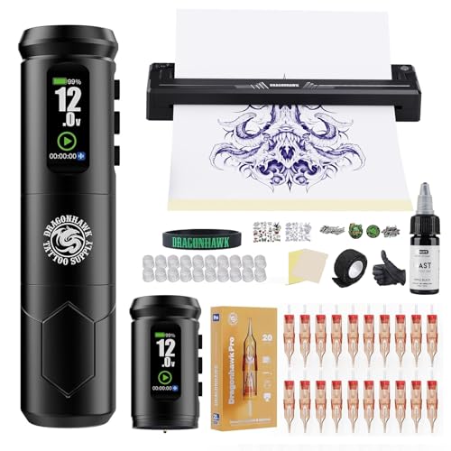 Kit complet de machine à tatouer avec thermo transfert Dragonhawk A1 Pro pour débutant