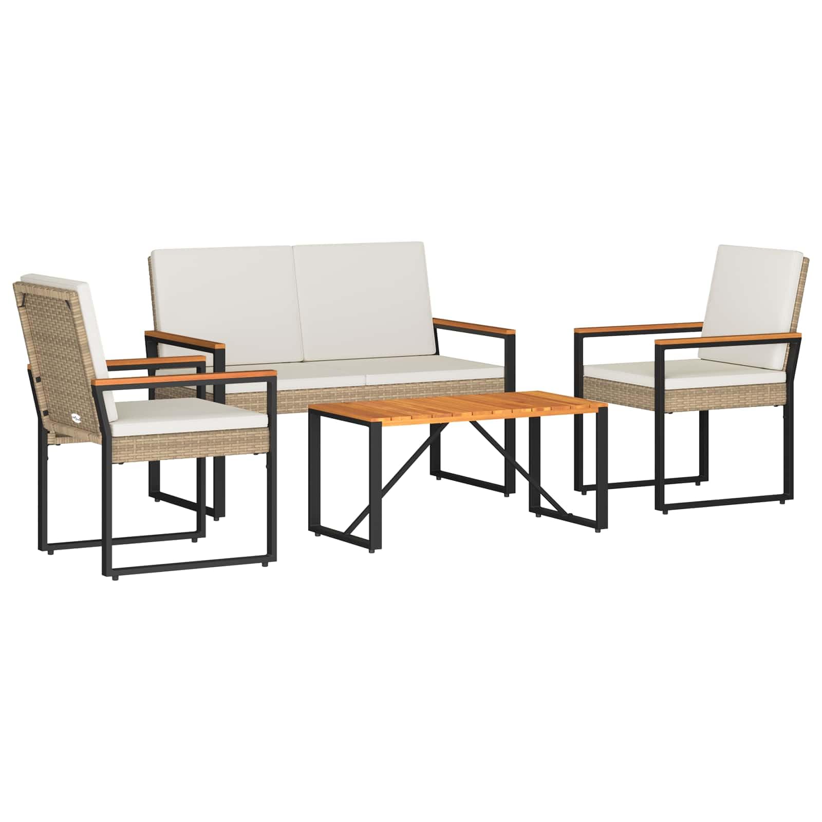 Muebles de jardín de polirratán con mesa de madera de acacia para terraza y balcón