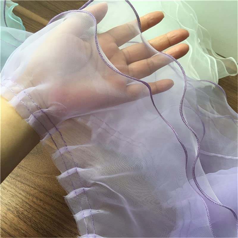Koronkowe wykończenie, 14 cm, 1 jard, dwuwarstwowe, plisowane, tkanina organza, wykończenie falbany, koronkowe wykończenie 3D, obroża ślubna, akcesoria do szycia DIY (różowy, jednowarstwowy) (biały