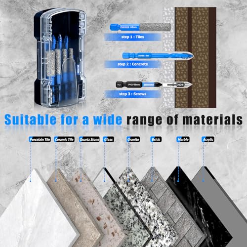 ZNXIMER Tile Drill Bits Set for Ceramic, Porcelain, Glass, Marble, Tile, Granite, Stone and More - 10pcs Diamond Drill Bit for Efficient, Precise Drilling and Milling 9 ZNXIMER Tile Drill Bits Set for Ceramic, Porcelain, Glass, Marble, Tile, Granite, Stone and More - 10pcs Diamond Drill Bit for Efficient, Precise Drilling and Milling - Image 9