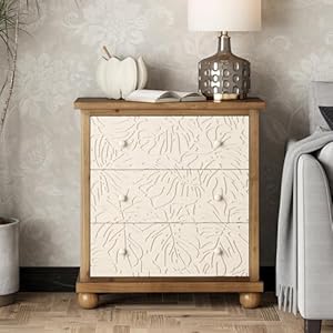 Lonykefarmhouse3drawerdresserwithleavespatterncarvedvintagefrenchcountrychestaccentcabinetdistressedfinishwhitebrown Urban Country Home Decor Lonyke farmhouse 3 drawer dresser with leaves pattern carved vintage french country chest accent cabinet distressed finish white brown urban country home decor