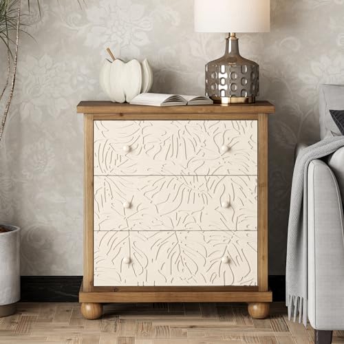 Lonykefarmhouse3drawerdresserwithleavespatterncarvedvintagefrenchcountrychestaccentcabinetdistressedfinishwhitebrown Urban Country Home Decor Lonyke farmhouse 3 drawer dresser with leaves pattern carved vintage french country chest accent cabinet distressed finish white brown urban country home decor