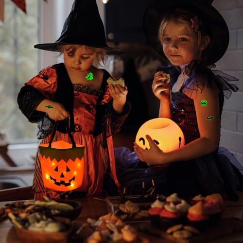 Halloween Dekoration,2 Stück Halloween Kürbis Candy Bag,Kürbis Beutel,Süßigkeiten Eimer mit Licht,Süßigkeiten Taschen mit LED Lichter,für Kindergeburtstag Mitgebsel Kinder,Party