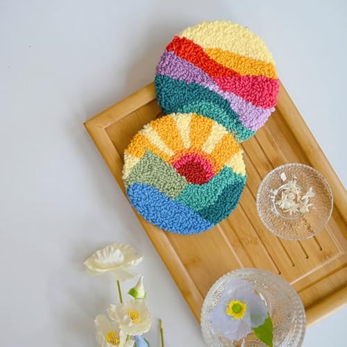 Image of Huacan Love Punch Needle Coaster Kit, 2PCS Punch Needle Embroidery Craft Kit (6 Round)