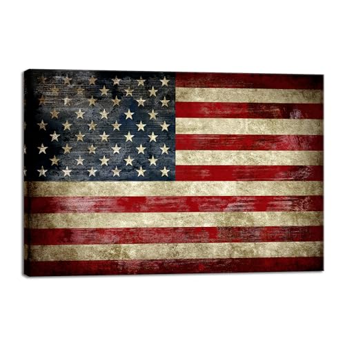 Image of Pyradecor Old Vintage American Flag Canvas Prints Wall Art Pictures Paintings for Living Room Office Home Decorations Modern Abstract Landscape Artwork