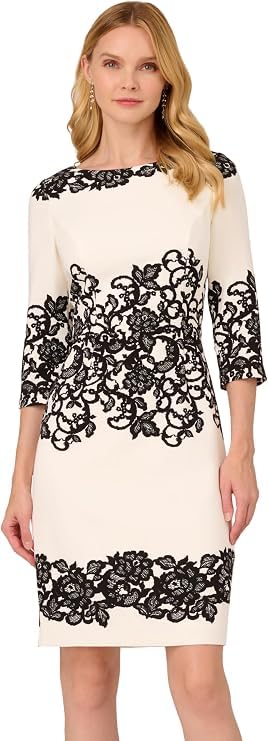 Image of Adrianna Papell Scroll Lace Short Dress