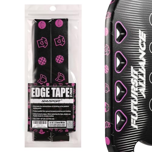 AMA SPORT Pickleball Paddle Edge Guard Tape with Smiley 2 Pack Protection Tapes 23mm Width Cover Perfectly Fits Curved Edge Without Wrinkling (Pink)