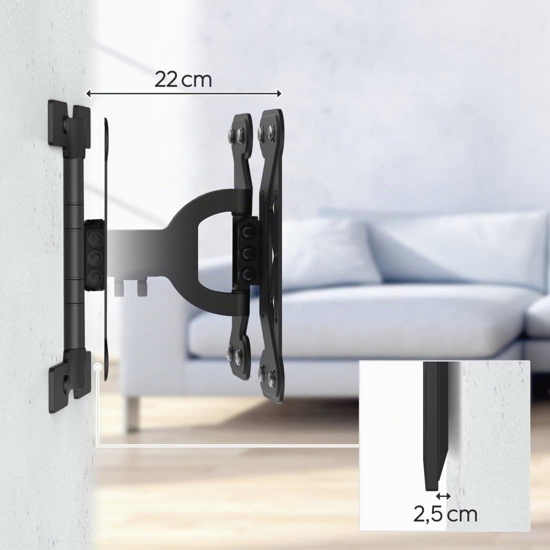 Hama Support mural TV FULLMOTION "Ultraslim" pour TV écran plat entre 48 cm et 122 cm (19" à 48"), pivotant et inclinable, jusqu'à 20 kg de charge supportée, VESA 200x200, 1 bras, Noir