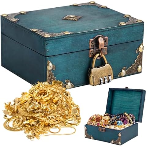MISUYUE Vintage Pirate Treasure Chest with Lock Cover