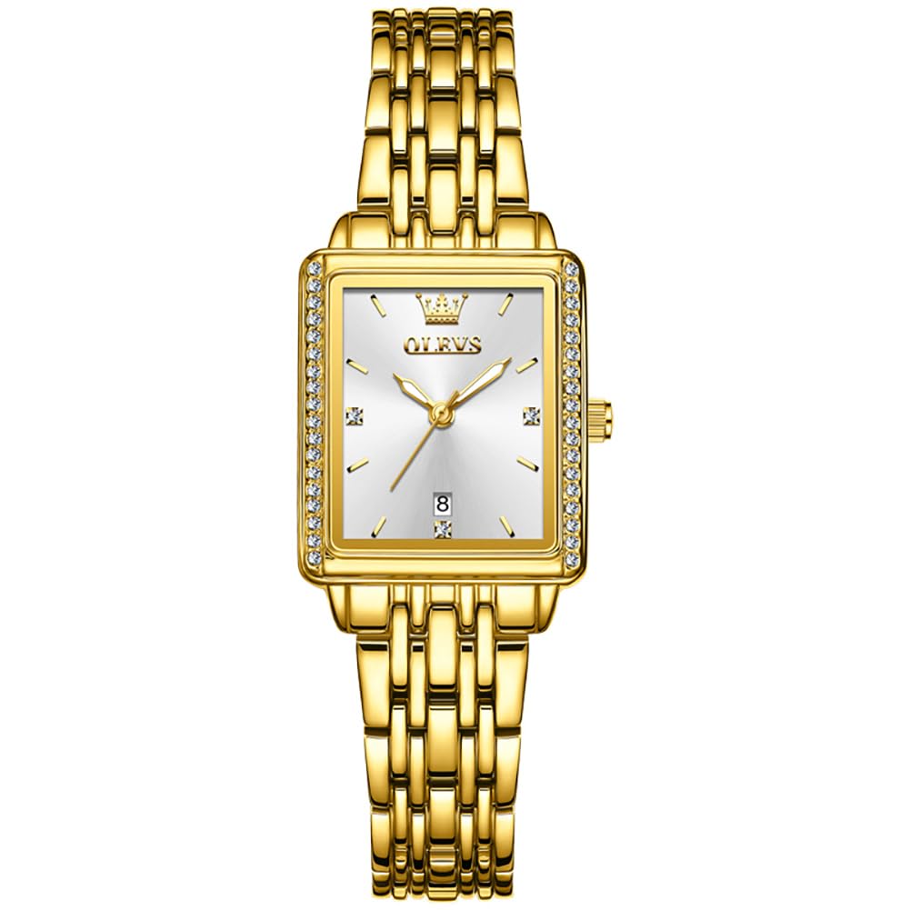 Ladies Watches, Small Face Square Watches for Women, Luxury Gold Women Wristwatch, Elegant Diamond Stainless Steel Women's Dress Watch