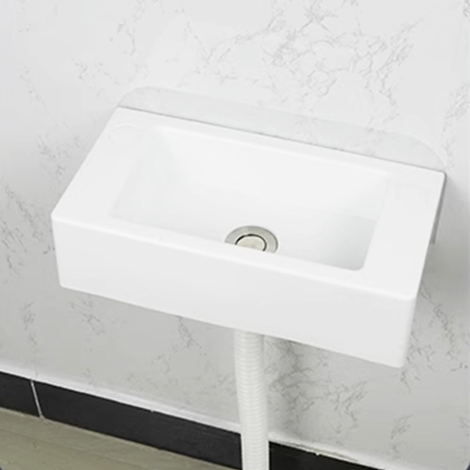 Lavabo Suspendido,40x20x11cm(WxDxH),Blanco rectángulos plástico Lavabo,que es ligero,Lavabo artístico para cualquier lavadero, hogar o sala de calderas (B)
