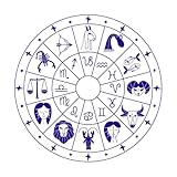 Círculo horóscopo astrológico con signos del zodíaco símbolos del horóscopo forma calendario conjunto animales del zodíaco Decoración de vinilo para pared 42x42cm Fácil instalación Azul oscuro