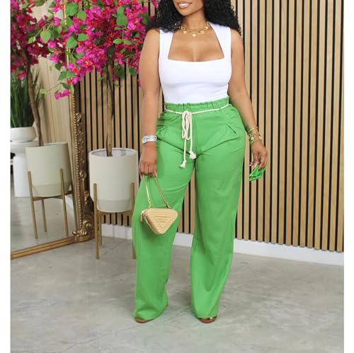 Women's Casual Drawstring Waist Wide Leg Loose Cotton Linen Wide Leg Palazzo Pants Beach Pants Summer Outfits3