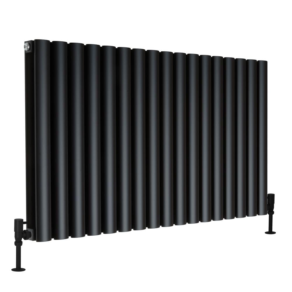 MILANO Black Horizontal Double Oval Panel Aluminium Radiator 600 x 1020mm