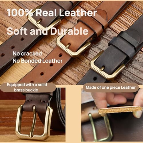 Mens Belts 100% Leather Soft Top Grain Cowhide Classic Designs Buckle Suit Belts for Men4