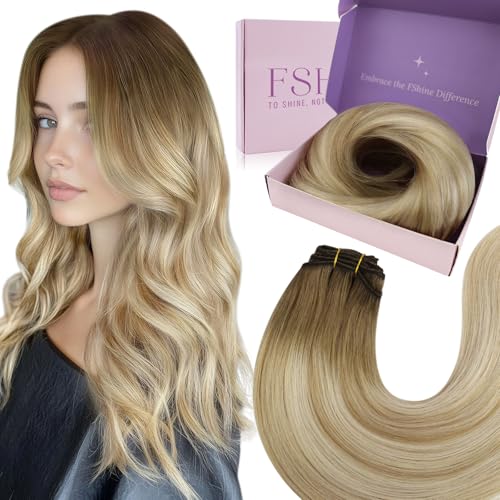 Fshine Tissage Cheveux Humains à Coudre Mélange Blond Miel 35cm Tissage Extensions Cheveux...