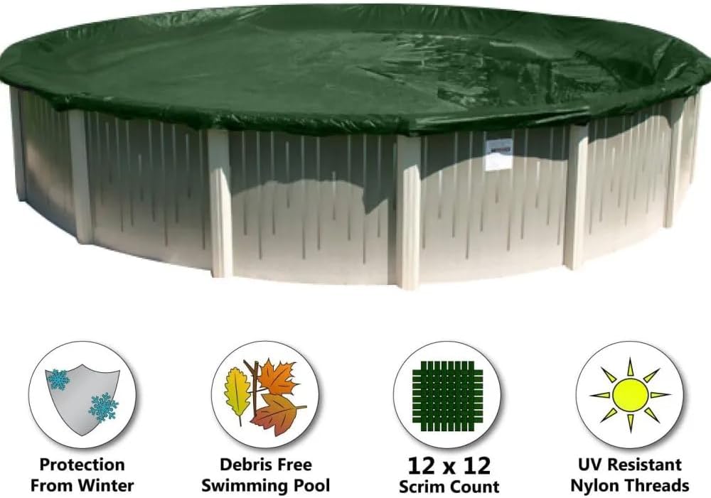 Supreme Winter Pool Cover for 18' Round Above Ground Swimming Pools | Green/Black | Easy to Install, UV Protected, and Durable | Includes: 4' Overlap Material, Cable, Winch, and Warranty