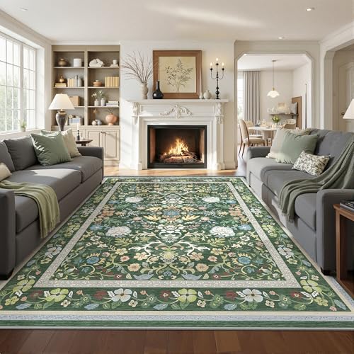 ComiComi 8x10 Area Rugs for Living Room Cloud Like Soft Washable Rugs for Bedroom Morris Floral Rug Non Slip Waterproof Carpet for Dining Room Nursery