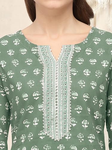 Image of MIRCHI FASHION Pure Cotton Straight Kurta Set with Dupatta | 3 Piece Ethnic Kurta Pant Set Office Wear Salwar Kurta Set for Women
