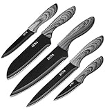 EUNA 5 PCS Kitchen Knife Boxed Set Ultra Sharp Japanese Knives with Sheaths and Gift Box Chefs Knives Set for Professional Multipurpose Cooking with PP Ergonomic Handle & Gray Texture