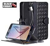 AceAbove Leather Wallet Cover with Hand Strap for Samsung Galaxy S6 - Black