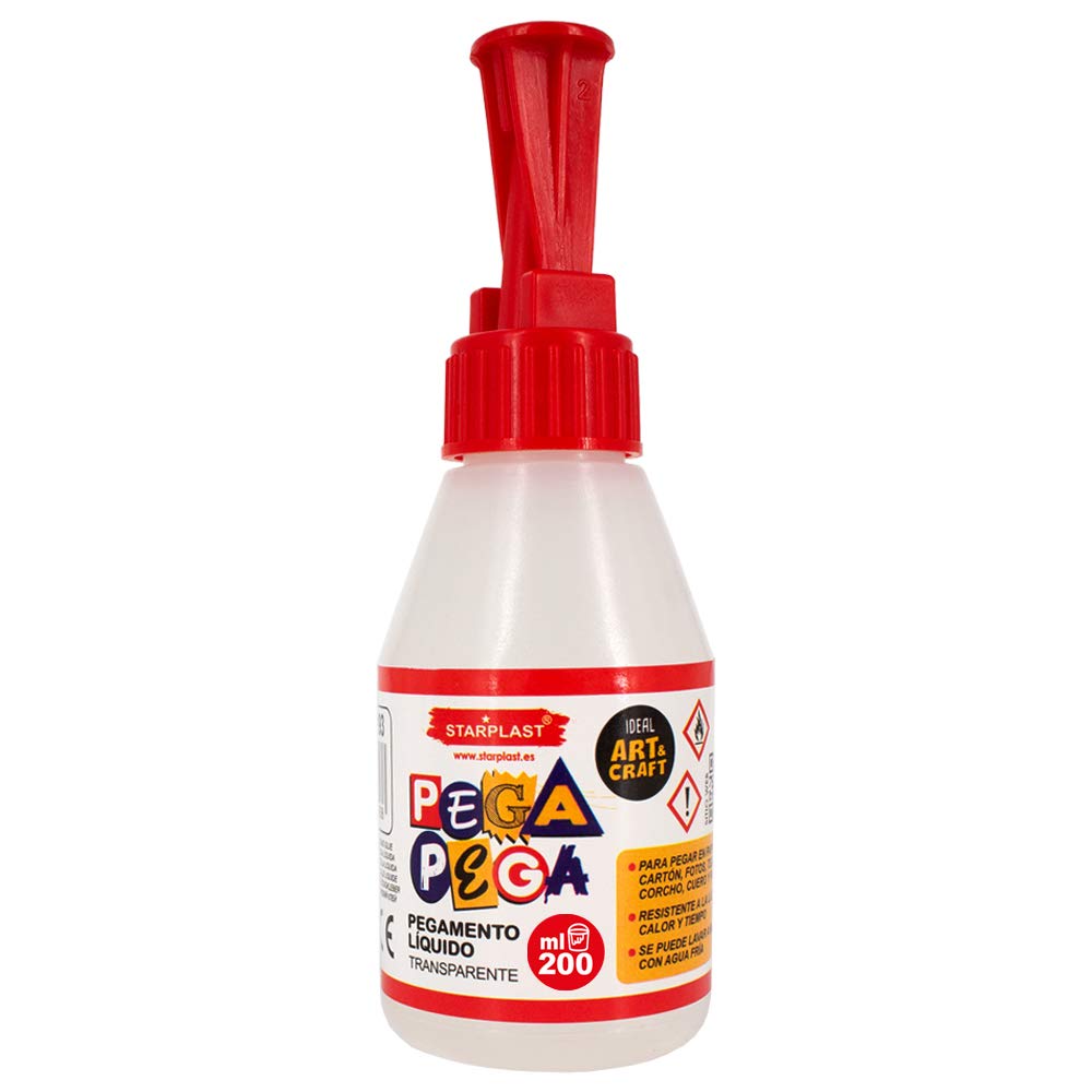 PEGAMENTO LÍQUIDO TRANSPARENTE STARPLAST - Pegamentos para papel, cartón, cuero, tela y madera. Ideal para manualidades, artesanía o hacer maquetas - 200ml