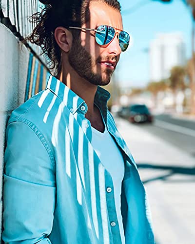 Hjstes Polarized Aviator Sunglasses For Women Men Classic Metal Shades Mirror Lens 100% Uv Blocking, 58Mm(Silve Frame/Blue Mirrored) #TOP1