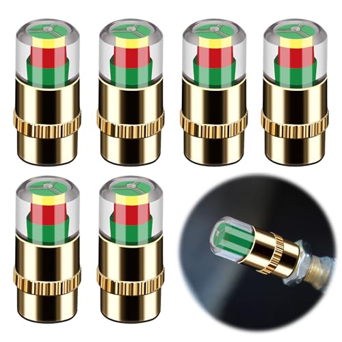 KAKUPPA Tire Pressure Monitor Caps, 2.4Bar 36PSI Valve Stem Caps with 3 Color Alert, Universal Tire Pressure Sensor Indicator for Cars Trucks, Smart Tire Pressure Caps for Drivers (Gold 6pcs)
