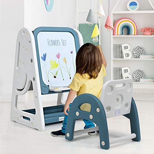 COSTWAY Kids Table and Chair Set, 2 in 1 Child Furniture with Magnetic Board, Foldable Desktop and Book Rack, Height Adjustable Standing Easel for Boys Girls - Image 10