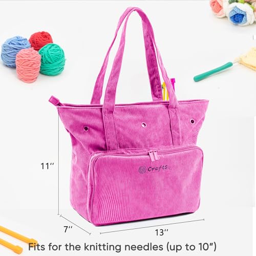 Image of MYBAGZING Large Crochet Bag & Tote, Corduroy Yarn Organizer for Crocheting, Yarn Storage Bag for Hooks and Accessories, Knitting Tote for Crochet Lovers, Mother's Day Gift