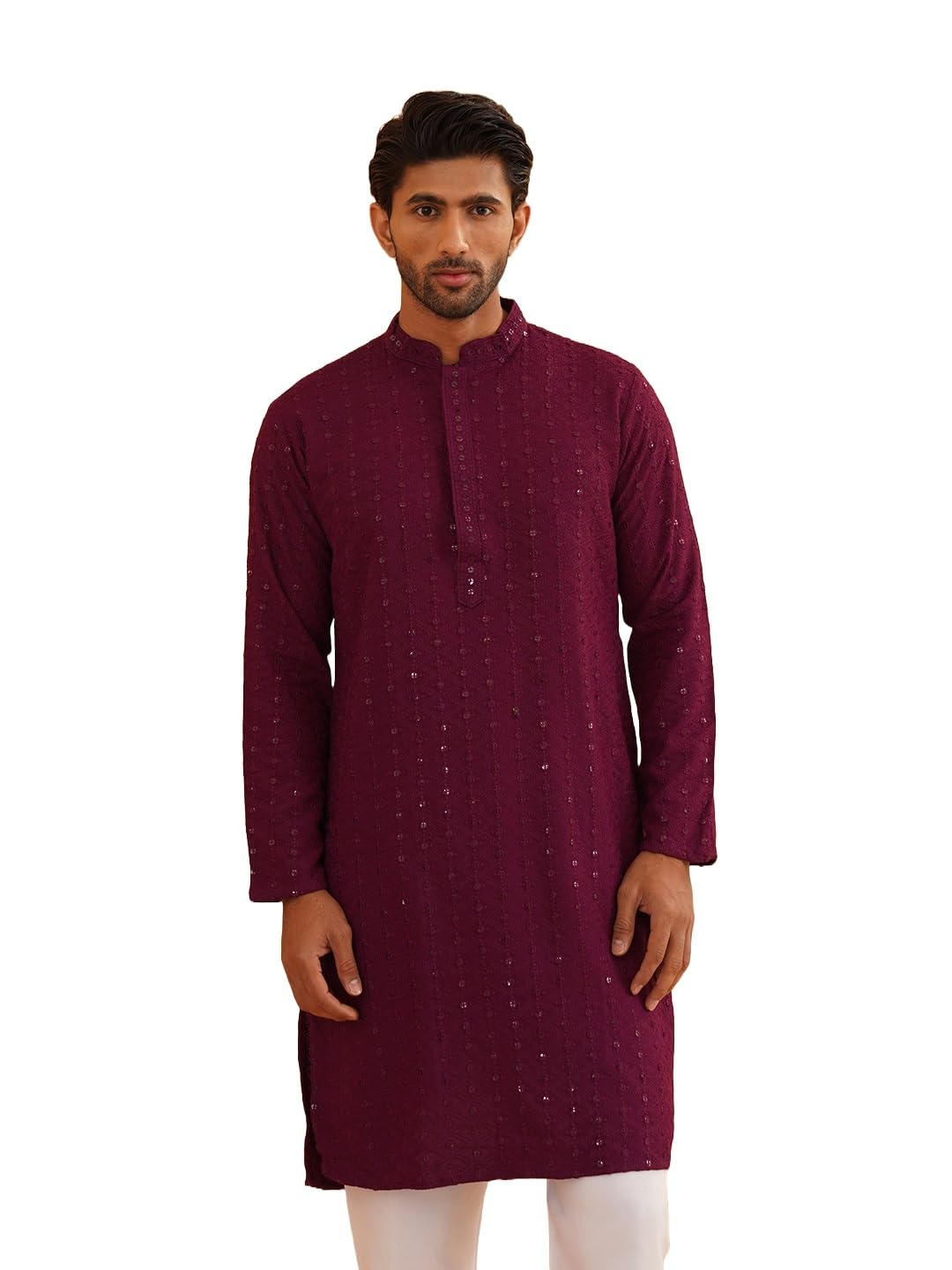 Sojanya (Since 1958 Men's Pure Cotton Purple Embroidered Sequined Kurta