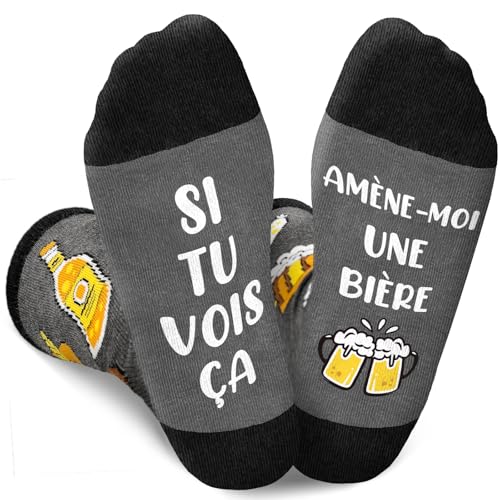 Chaussette Drole, Cadeau Homme Noel Chaussette Homme Humour, Chaussettes Rigolotes en Coton Motif Bière, Cadeau Anniversaire Homme Papa Cadeaux Noel Amie Famille Fête des Pères