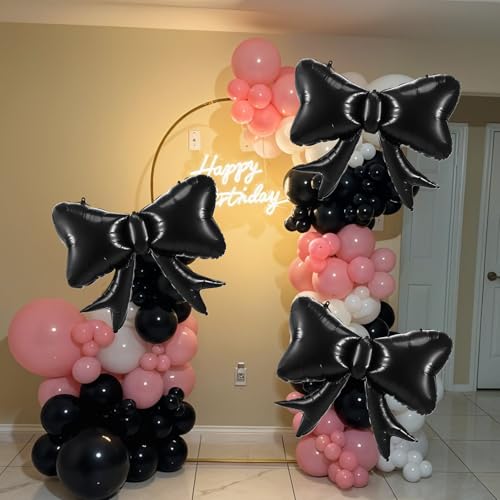 Image of 5pcs Black Bow Balloon, Black Bows Balloons, Retro Giant Bow Foil Balloon For Birthday Baby Shower Girls Women Boho Party Wedding Bridal Shower Bachelorette Engagement Graduation Decorations