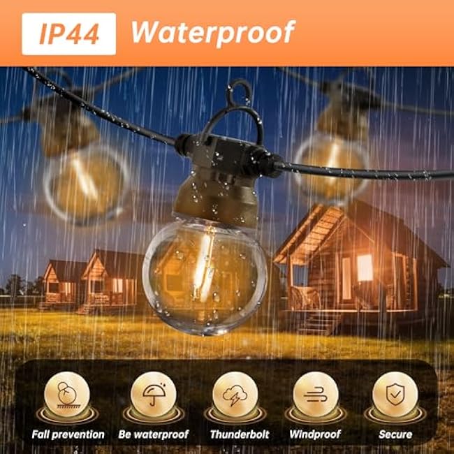 Outdoor String Light 12FT Spherical G50 Drop-Proof Waterproof Transparent lampshade Warm White Light Suitable for Garden Party Terrace Outdoor Courtyard Light String