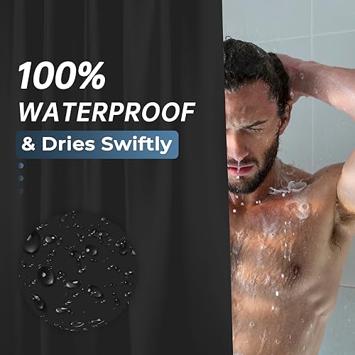 Image of AmazerBath Plastic Shower Curtain Liner, 72 x Inches EVA 8G Heavy Duty Black Waterproof Weighted Thick Bathroom with 3 Clear Weights and 12 Rustproof Grommet Holes