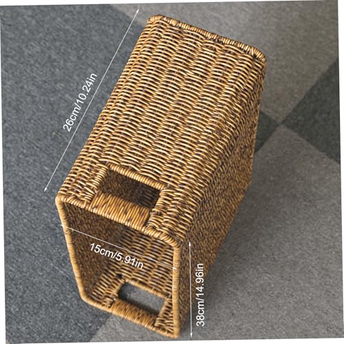 Revistero de ratán tejido de diseño rectangular elegante con asas funcionales marrón claro 8