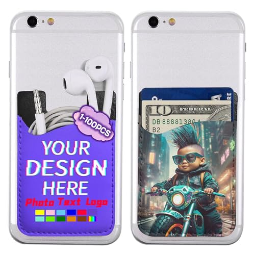 HANJWANET Custom 100PCS Card Holder for Back of Phone Personalized Phone Wallet Add Your Text Logo Photo HD Printing Phone Credit Card Sleeves for Men Women Gift Souvenir