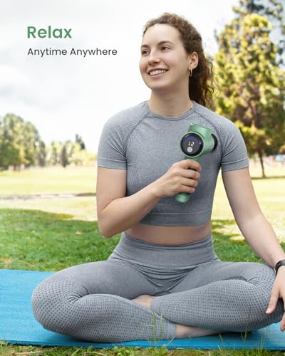 Image of RENPHO Active Massage Gun, Fathers Day Dad Gifts, Deep Tissue Percussion Back Massager for Neck, FSA Approved, Portable Handheld Massager with 5 Speeds, HSA, 5 Attachments, Carry Case, Green