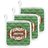 Sunday Funday Pot Holders for Kitchen, American Rugby Football Ball Green Pot Holder with Loop Trivet Heat Insulation Oven Mitts Hot Pads, Washable Potholders for Cooking Baking 3 Pack