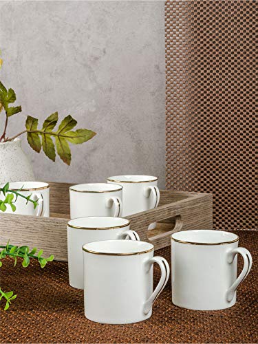 Image of SONAKI Bone China Tea Cups /Coffee Mugs with Real Gold Line (White, 140 ml) -Set of 6
