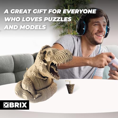 Image of QBRIX Dinosaur Gamer 3D Puzzle for Adults, DIY Craft Kit for Home Decor, 3D Model Kit for Teens 14+, Creative and Original Gift for Craftlovers, Cardboard Model Building Kit